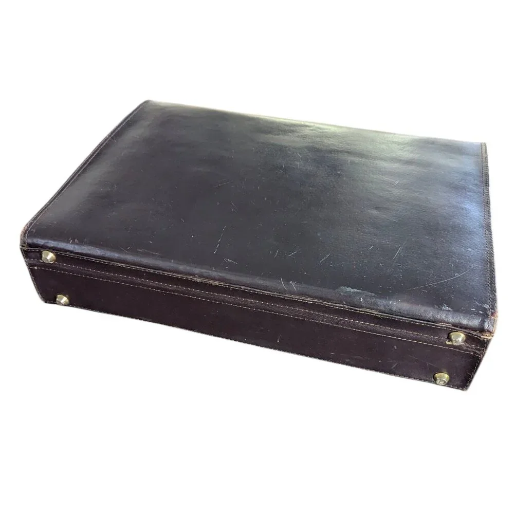 Vintage Black/Dark Navy Leather Briefcase with Combination Lock